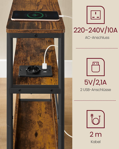 VASAGLE slim side table, nightstand with drawer, small coffee table, 3 shelves, magazine holder, for living room, bedroom, study, vintage brown-ink black LET335K02