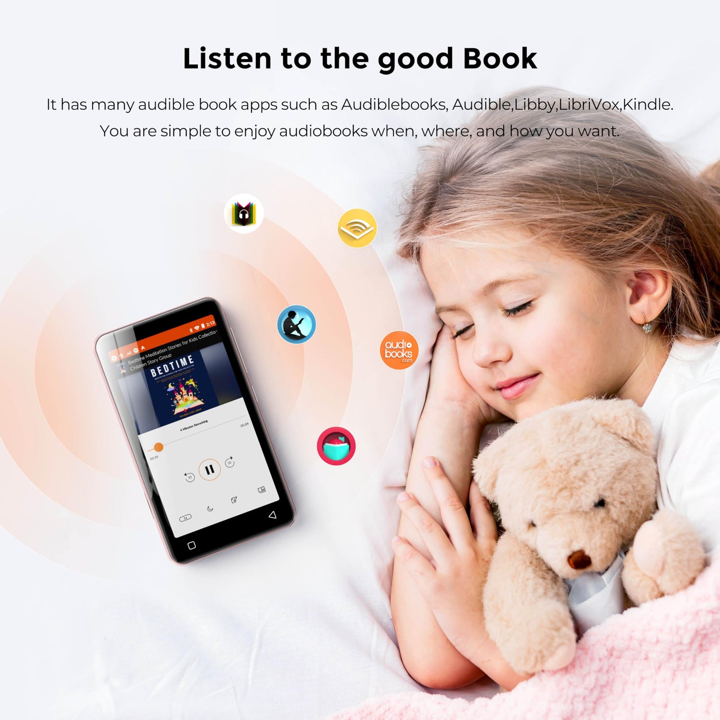 160G Spotify MP3 player with Bluetooth, Innioasis Mp4 player featuring Audible, Deezer, Hi-Fi 4-inch touchscreen music player with Wi-Fi (Pink)