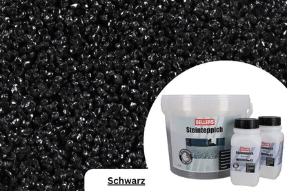 OELLERS Stone Carpet Kit, Black, 10kg, seamless 2k floor coating for indoor & outdoor use, based on epoxy resin, excellent for kitchens, bathrooms, garages, and more.
