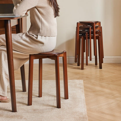 YMYNY dining chairs, solid wood bar stools, set of 4 bar stools, round ottomans, work stools, space-saving, stackable, for conference room, living room, dining room, kitchen, walnut brown HBD026H-4.