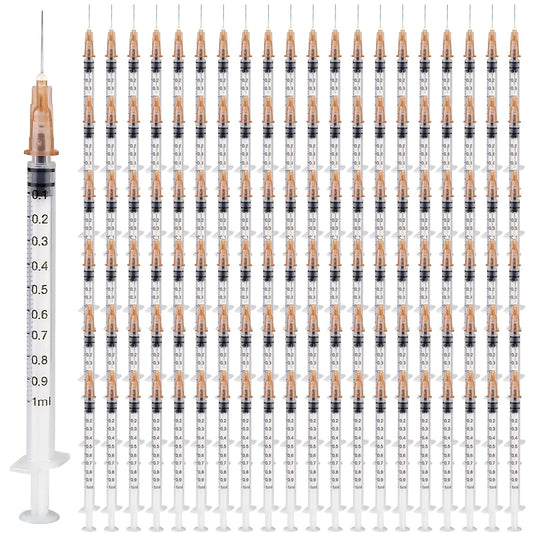 100 pieces syringe, Vegena 1 ml syringe set plastic tube syringes with needle disposable syringes small dose syringe liquid syringe individually sealed packaging disposable syringes.