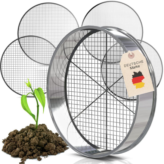 Tool Jungle- Stainless steel garden sieve - includes 5 sieve inserts Ø 3.5, 8, 9, 12mm - Compost sieve weatherproof - with additional crossbar for more stability.