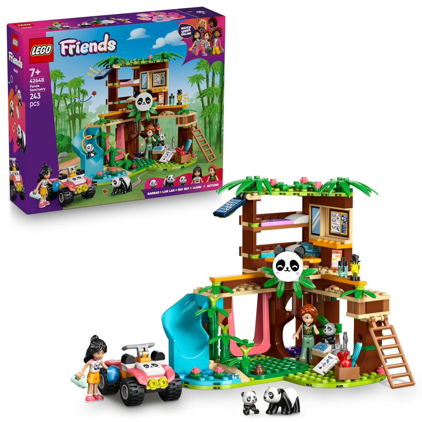 LEGO Friends Panda Care Station - Toy with treehouse, quad bike, 2 mini-dolls, and 3 panda figures - Creative set for girls aged 7 and up - 42648