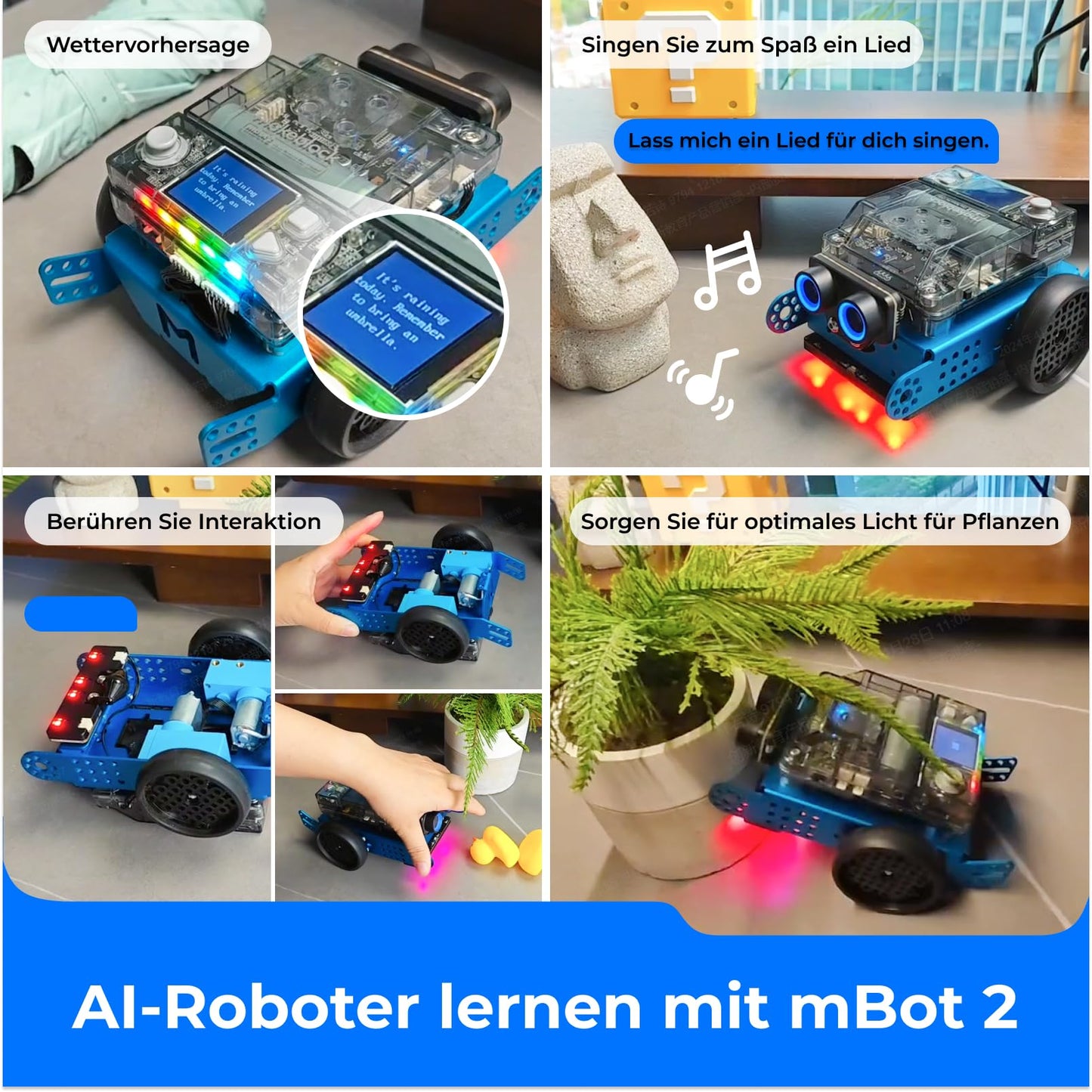 Makeblock mBot 2 programmable robot for kids, AI robot toy with WiFi remote control, compatible with Scratch and Python, intelligent STEM kit gift for kids aged 8 and up.