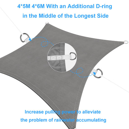 Ankuka Sun Shade Sail Waterproof 3x5m Gray Rectangular Sun Shade Sail with Ropes Sun Shade Sail for Balcony 98% UV Protection Suitable for Garden, Patio, and Camping