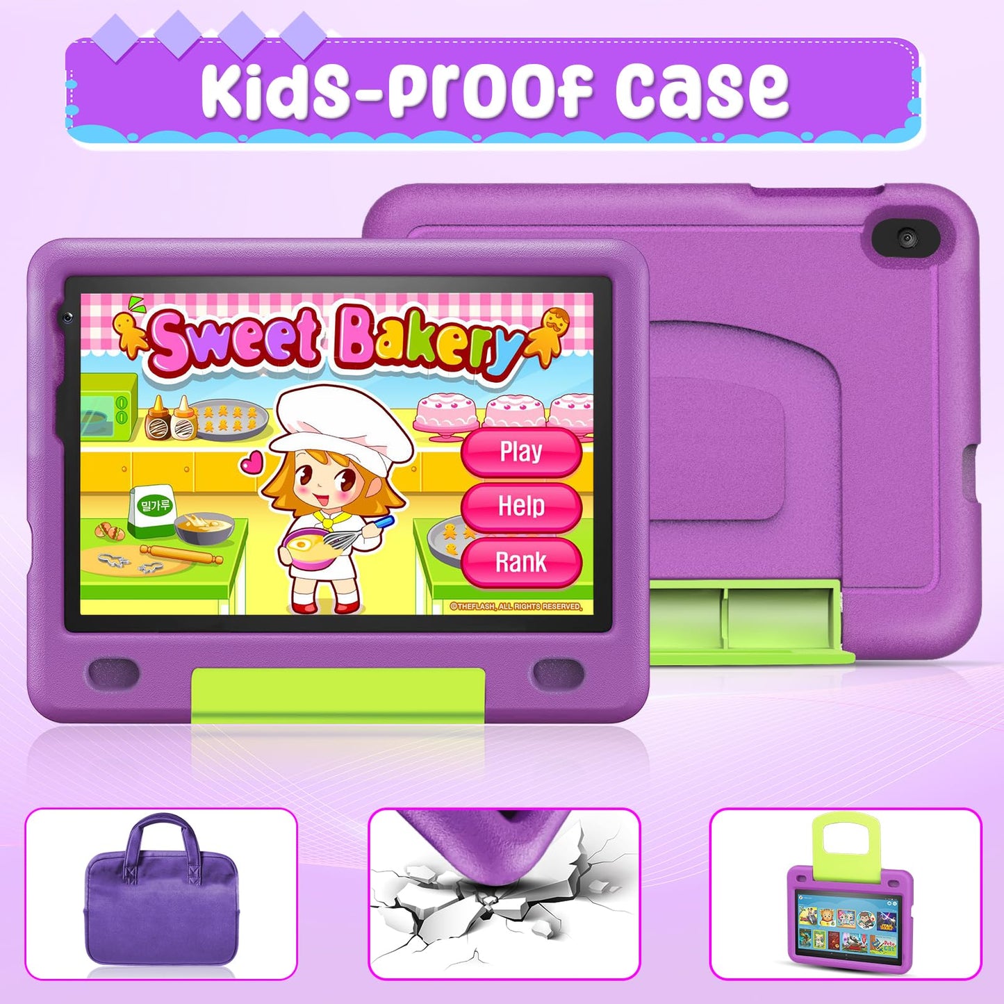 DUODUOGO Kids Tablet 9 Inch Android 12, 8GB RAM + 128GB ROM/TF 1TB, WiFi, 5000mAh, Kids Tablet with Parental Control, Kid Learning Games, Tablet for Kids 6+, with Cases, Computer Bag, Purple