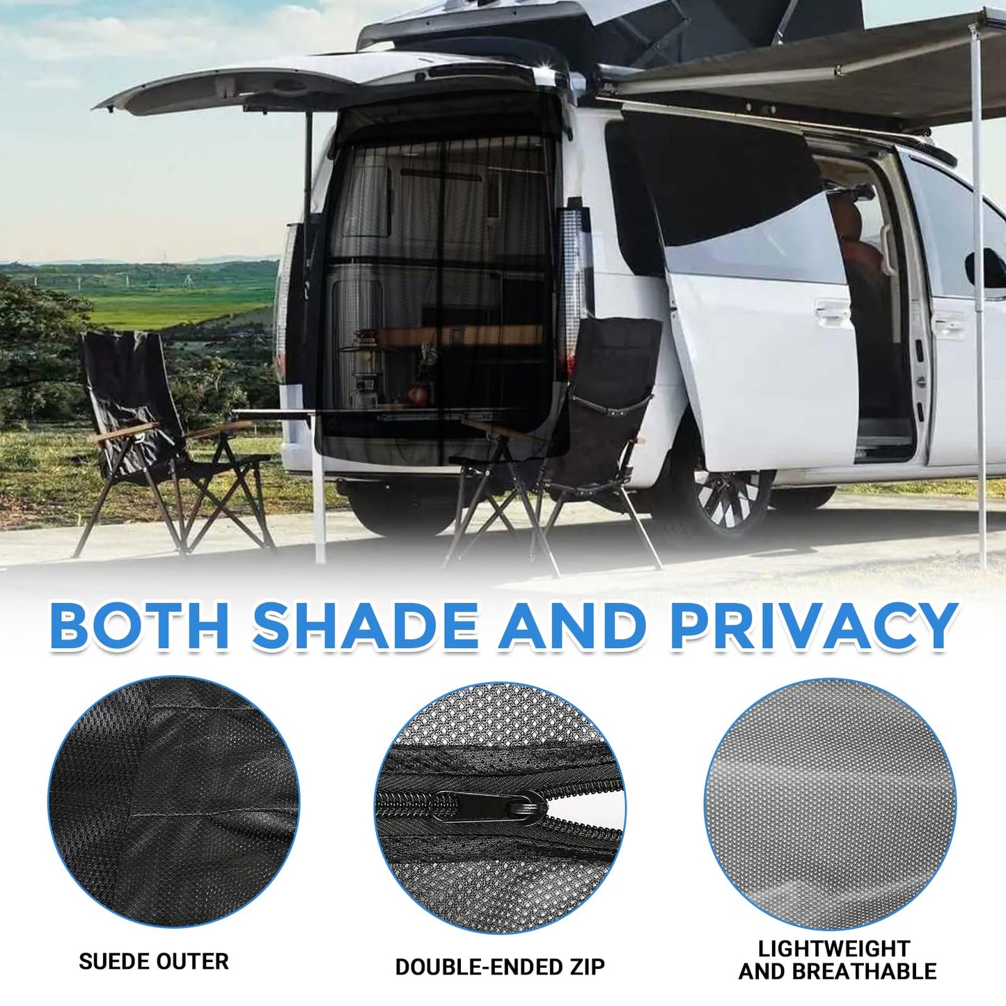 Opaltool Car Insect Net for Ford Transit Custom & Campervans, Magnetic Tailgate Rear Door Insect Screens with 4-Sided Magnets for Camping Privacy Protection.
