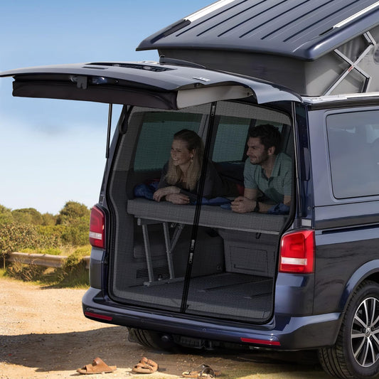 ZATOOTO car sunshade for VW T5 T6, trunk cover with triple zipper, magnetic divider curtain shade net mosquito net for camping travel.