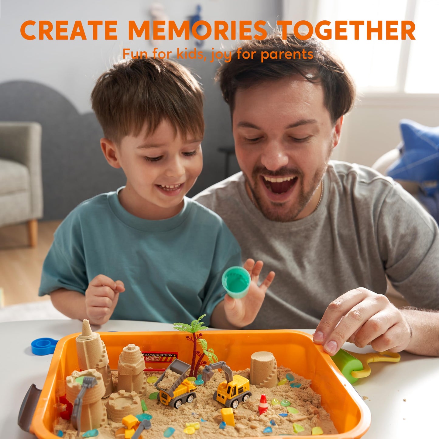 Clever Kits Magic Sand Set, play sand construction site for kids, suitcase with 18 accessories, glowing stones, magic sand toys for boys ages 3-9.