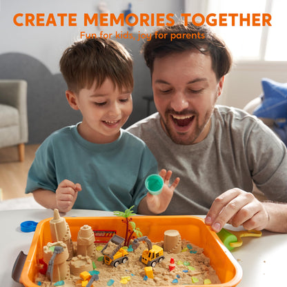 Clever Kits Magic Sand Set, play sand construction site for kids, suitcase with 18 accessories, glowing stones, magic sand toys for boys ages 3-9.