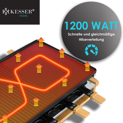 KESSER® Raclette grill with natural stone grill plate, tabletop grill for 8 people, electric raclette grill with non-stick coating grill plate, 8 pans and wooden spatula 1200W