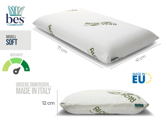 Memory Foam Pillow | 12 cm height | Side sleeper pillow, back & stomach sleeper | For adults and adolescents | Aloe Vera | Made in Italy