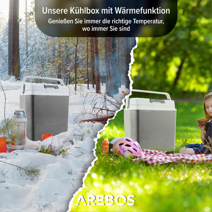 Arebos thermoelectric cool box 20 L with ECO mode | Electric cool and warm box | 12/230 V for car and socket | Mini fridge anthracite