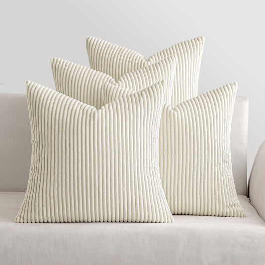 MIULEE 4 Pack Christmas Corduroy Pillow Covers Decorative Sofa Cushion Covers Couch Pillow Cases Throw Pillow Covers with Hidden Zipper 40x40cm 16x16in Cream