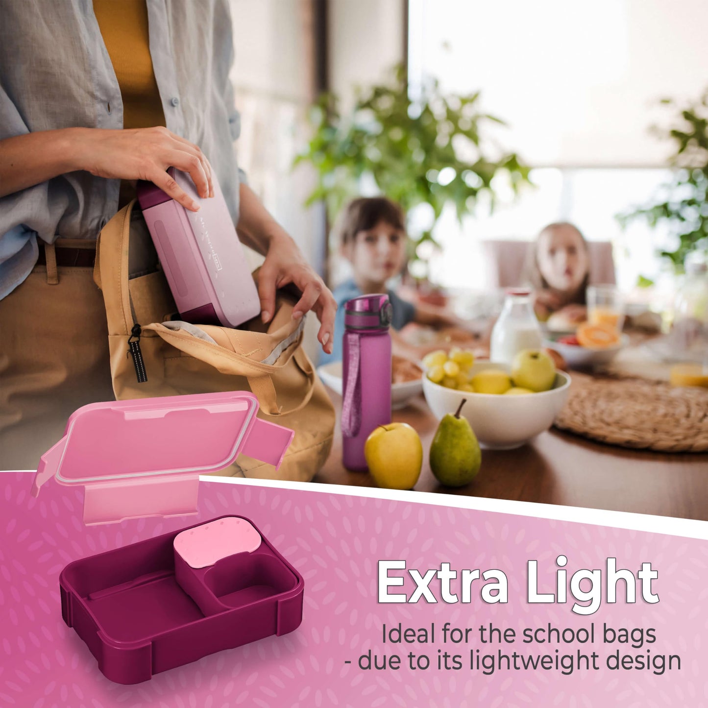 My Vesperbox - Mini Lite - Bento Box for Kids - Lunchbox - extremely durable - ideal for kindergarten and school (Pink-Purple)