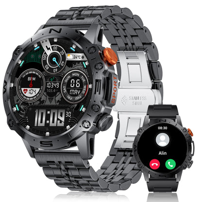 SIEMORL Smartwatch for Men with phone function, fitness tracker 1.43" AMOLED display men's smartwatch with heart rate monitor sleep monitor pedometer, 100 sports modes IP68 calories Android iOS