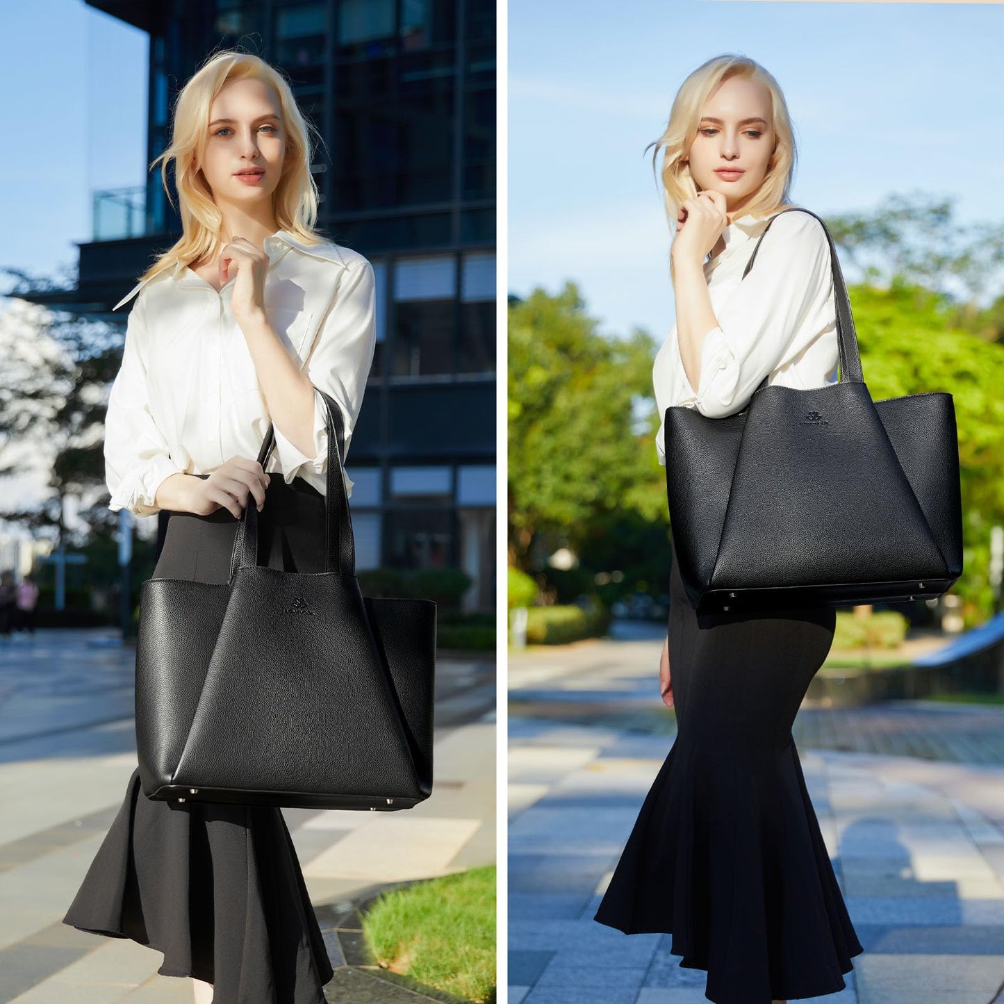 LOVEVOOK handbag for women with 15.6 inch laptop compartment, leather shopper tote bag with waterproof shoulder strap. Perfect for business, office, or school use.