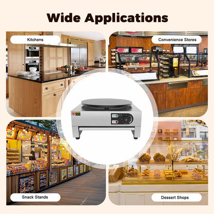 Electric Crepe Maker, 40cm with pull-out tray Crepe maker Built-in thermostat 50-300°C infinitely adjustable 3KW Crepe pancake machine.