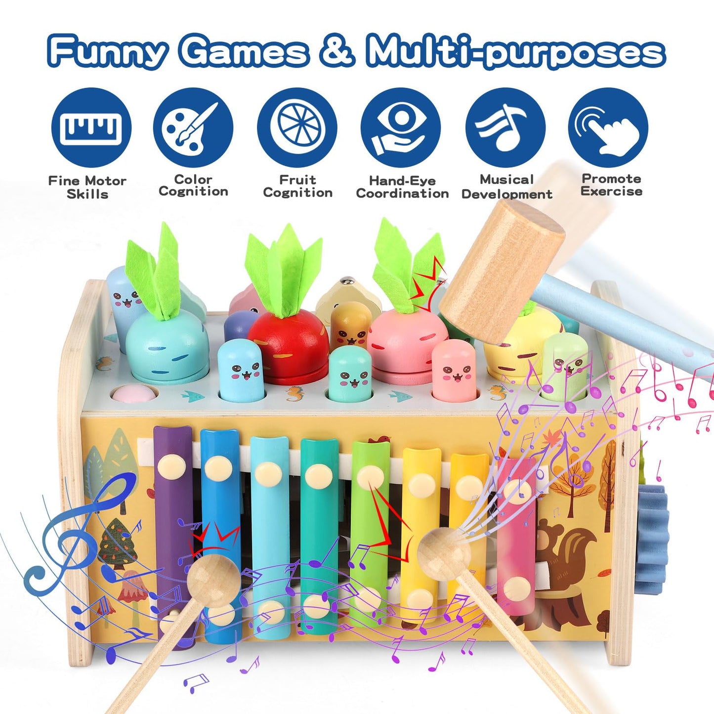 Montessori toy for 1 year old, 9 in 1 wooden children's toy motor skills toy hammering game stacking game gift for 12 months 2 3 year old kids boy girl toddler baby educational toy motor skills cube