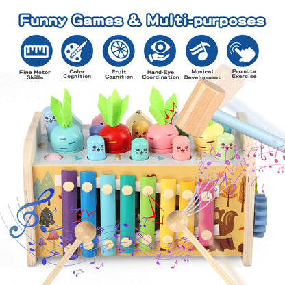 Montessori toy for 1 year old, 9 in 1 wooden children's toy motor skills toy hammering game stacking game gift for 12 months 2 3 year old kids boy girl toddler baby educational toy motor skills cube