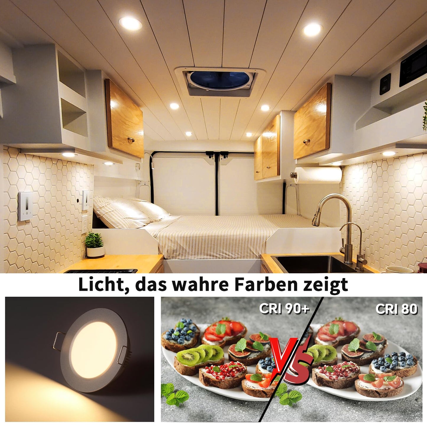 acegoo 6-pack recessed light LED downlight spot 12V flat lamp hole 58mm 2.5W 215lm CRI 93 dimmable for RV boat camper wardrobe, White 3000K