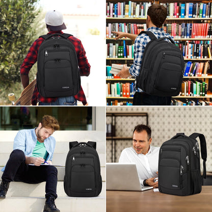 Liokesa backpack for men, 15.6 inch laptop backpack for men, school backpack for teenage boys with USB charging port for business work backpack, for college travel, work, school, black