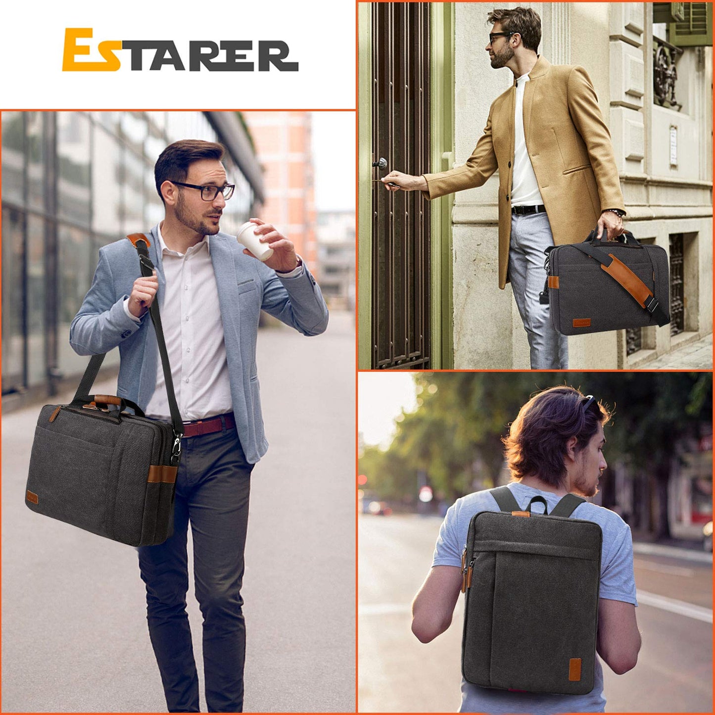 ESTARER convertible backpack laptop bag messenger bag 17/17.3 inch multifunctional bag for business/school/travel.
