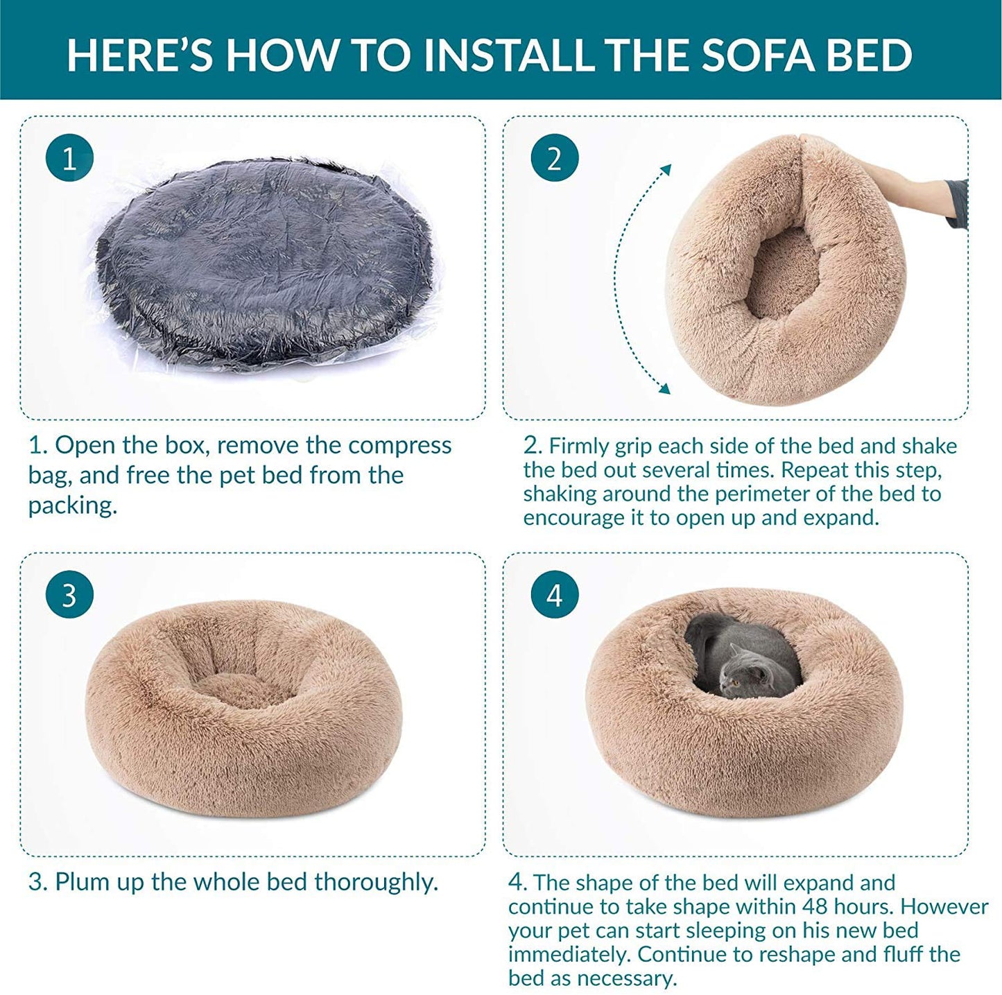 Yurun Pet Bed Donut, Pet Bed for Cats and Dogs Round Plush Dog Bed Cat Bed in Doughnut Shape Washable, Self-Warming and Cozy for Medium-sized Dogs - Dark Gray 100x100x20cm