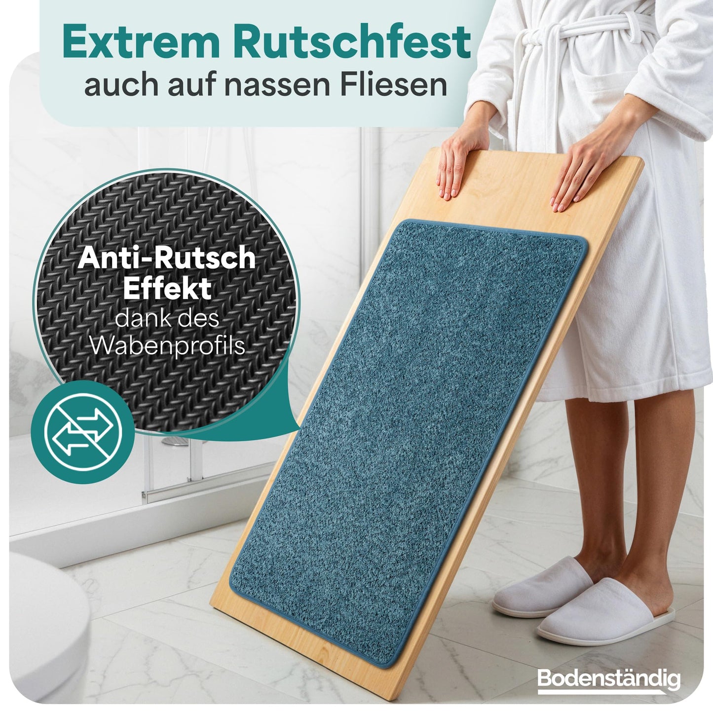Grounded® bath mat blue - non-slip & washable - absorbent bathroom mat - hygienic shower mat - bath mat non-slip washable 60x90 cm quick-drying