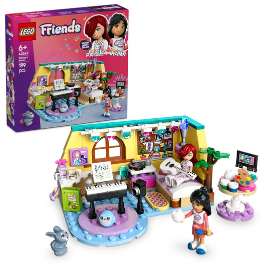 LEGO Friends Paisley's Room, build and play set for imaginative role-playing, gift for girls aged 6 and up, includes 2 minifigures and a bunny figure, educational toy.