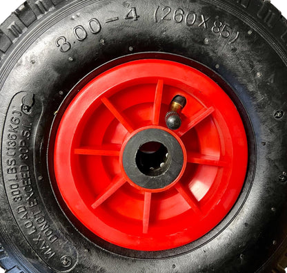 TMV24® 2x Hand Truck Wheel Pneumatic Tire 3.00-4, 260x85 with Tube & Wheel for 2cm Ø Axle Hand Truck Cart Air Tire Spare Wheel Ball Bearing Wheelbarrow Wheel Angle Valve Black/Red