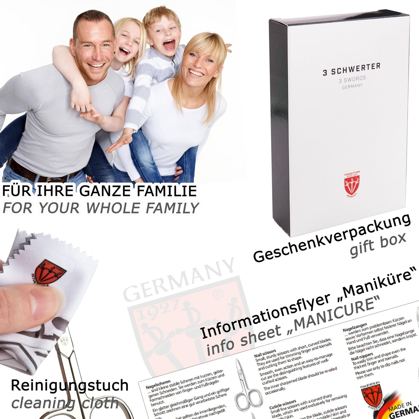 THREE SWORDS - 12-piece Nail Set 'Palermo' | High quality Manicure & Pedicure Nail Case: Color: faux leather ostrich-cognac | Contents: 12 instruments including nail scissors, nail clippers, glass file etc.