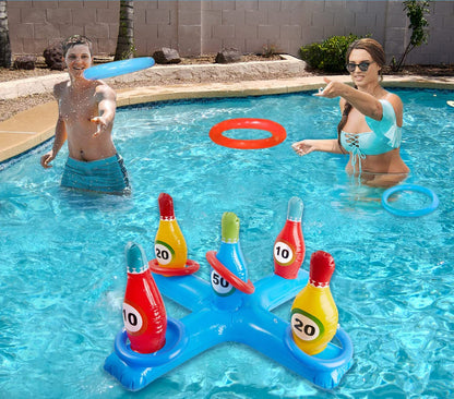 LAMOOER Inflatable Pool Basketball Toy, Bowling Cross Throw Set, Floating Swim Ring and Beach Ball Toss games, Summer Party, Fun Favors, Water Battle Game for Kids and adults.