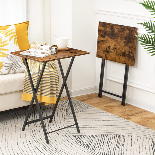 HOOBRO Side Table, Foldable Tray Table, Coffee Table, TV Tray in Industrial Style, Easy to Assemble, Dark Brown and Black EBF15BZ01