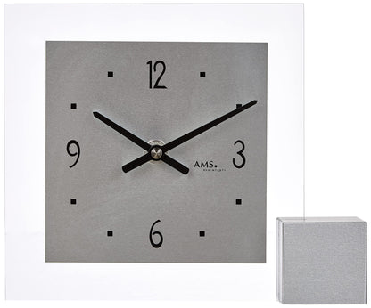 AMS quartz table clock, silver, 19 x 16 x 4 cm