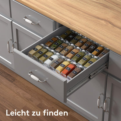 Lifewit Spice Organizer Drawer, 6-Piece Removable Spice Rack Drawer Width 20 to 40 cm, 3-Tier Plastic Spice Drawer Insert, Spice Rack for Countertop/Cabinet, Transparent
