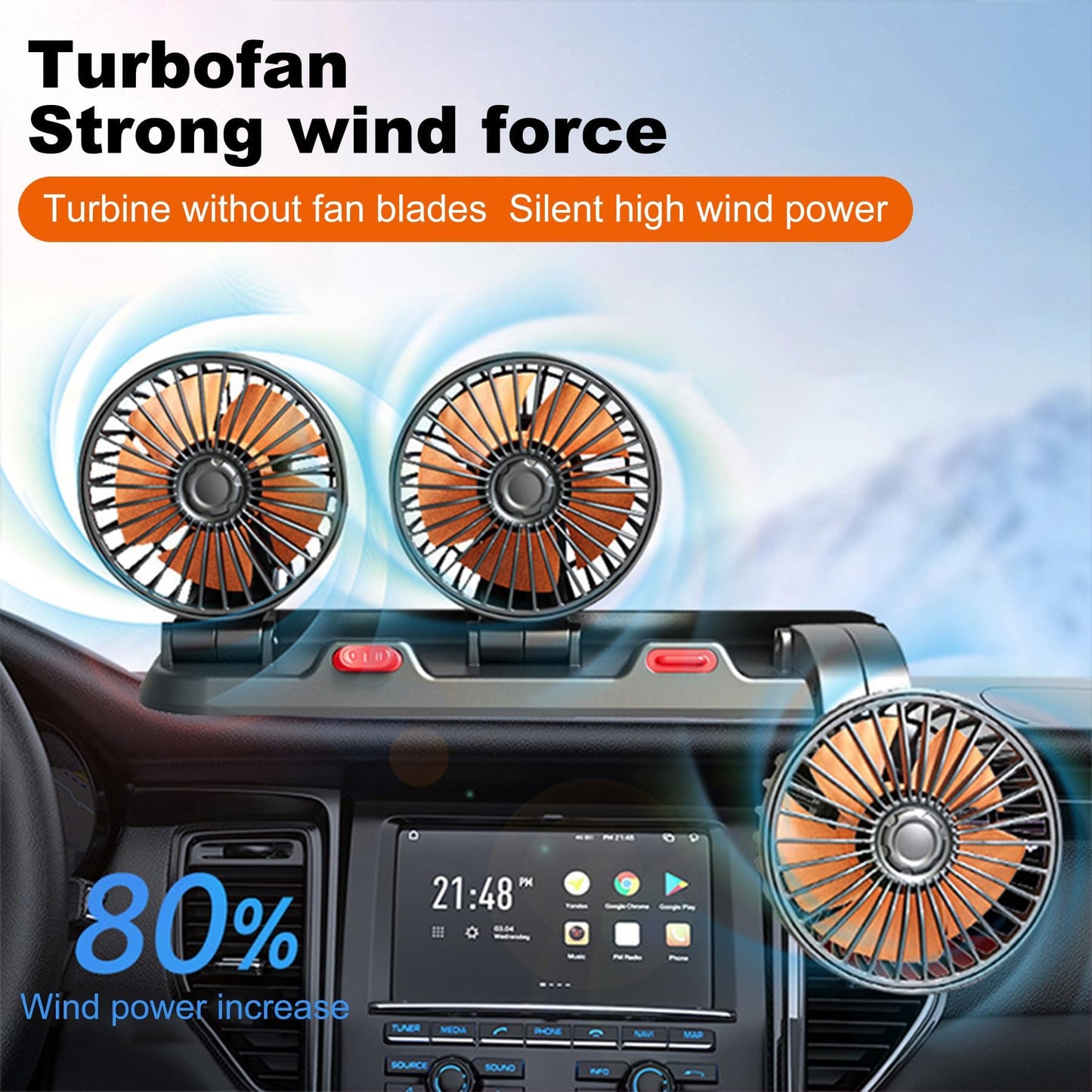 Shengruili Car Fan, 12V Three Heads Car Fan, 360° Rotatable Double Head Fan, Car Vehicle Fan, Car Fan, Car Fan for Backseat, RV, Trucks, SUVs