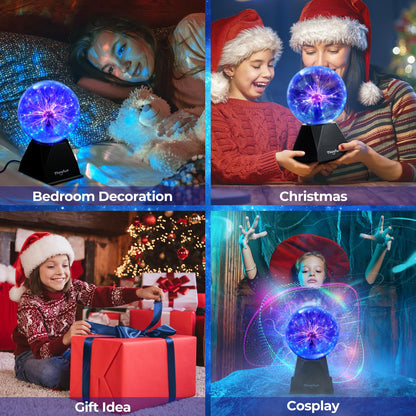 Theefun 6 inch Plasma Ball, Magic Light Ball Plasma Lamp Touch-Sensitive Lightning Sphere Flashing Educational Toy Physics Light Plasma Lamp Glass Sphere Light Effects, Blue
