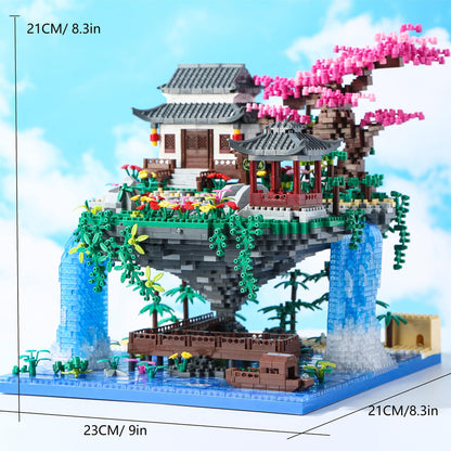 Yushinv Sakura Treehouse Building Blocks Kit with Gift Box 3320 pieces, Original Music Cherry Blossom Bonsai Building Set Type: Symphony, Japan Sakura Treehouse Lights Building Set, Bonsai Tree Cherry Blossom Building Blocks