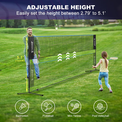 BAGAIL badminton net, foldable nylon net, adjustable stand and carrying bag, easy to set up and take down, ideal sports net for tennis, badminton, or volleyball.