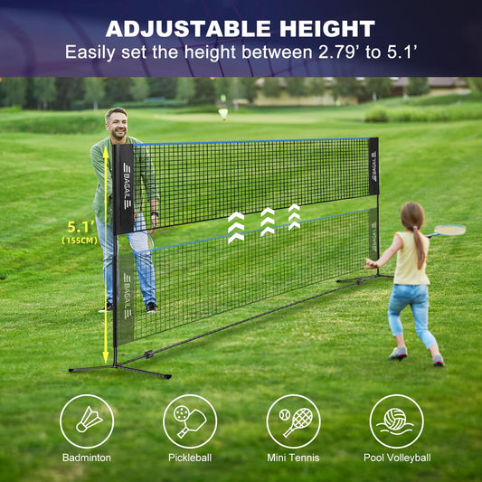 BAGAIL badminton net, foldable nylon net, adjustable stand and carrying bag, easy to set up and take down, ideal sports net for tennis, badminton, or volleyball.