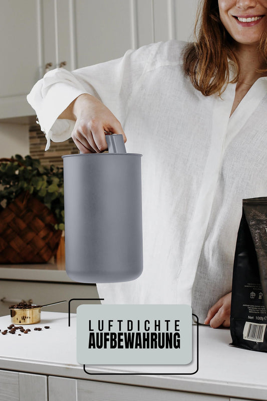 KC Kitchen & Co. Coffee canister airtight for 1 kg coffee beans - Stainless steel storage container with vacuum lid & aroma seal - Storage canister for coffee, tea, sugar, muesli - Gray (2800 ml)