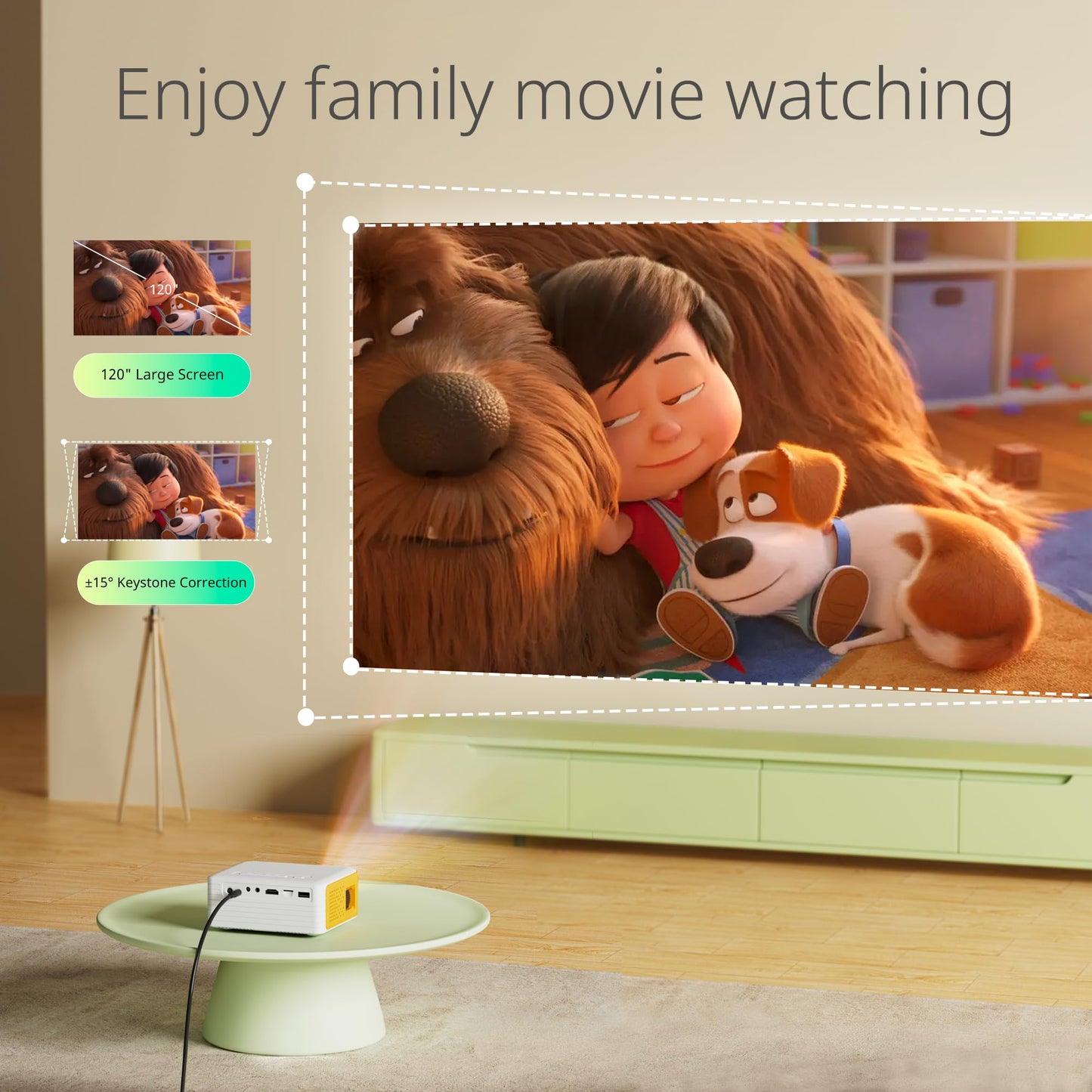 Mini projector for mobile phones, 2025 YOTON Y3 small 1080P supported, 15000L mini projector for home theater, 50% zoom outdoor projector compatible with HDMI/USB/Phone/PS5/TV Stick/The best choice for kids.