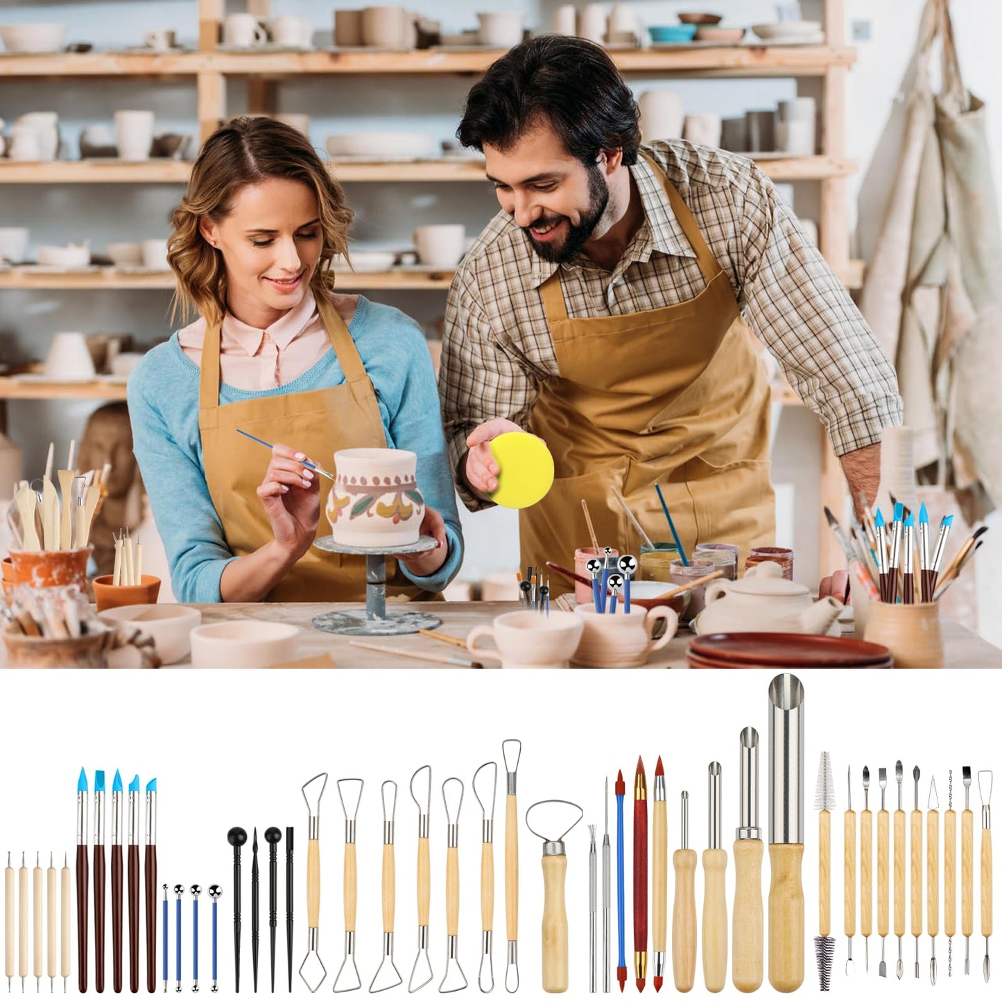 Modeling tool set 62 pieces Pottery tool Pottery set Modeling tool Ceramic Sculpting Clay tool Polymer Clay tools, Modeling tool set for pottery artists, DIY crafts, sculpture, beginners