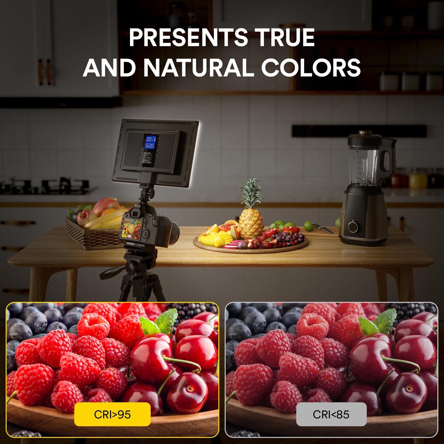 RaLeno LED video light, dimmable 3200-5600k CRI95+ with LCD display Built-in 8000mAh battery Video light for table close-up shots/video conference lighting/game streaming/YouTube photography.