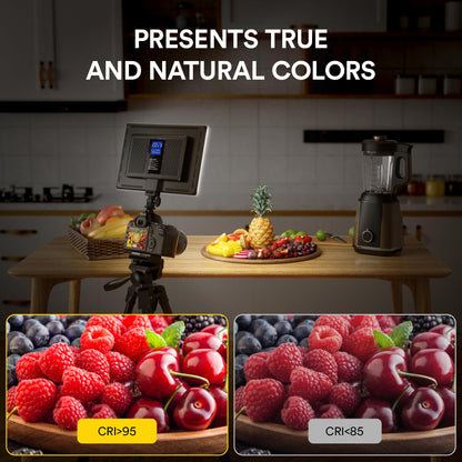 RaLeno LED video light, dimmable 3200-5600k CRI95+ with LCD display Built-in 8000mAh battery Video light for table close-up shots/video conference lighting/game streaming/YouTube photography.