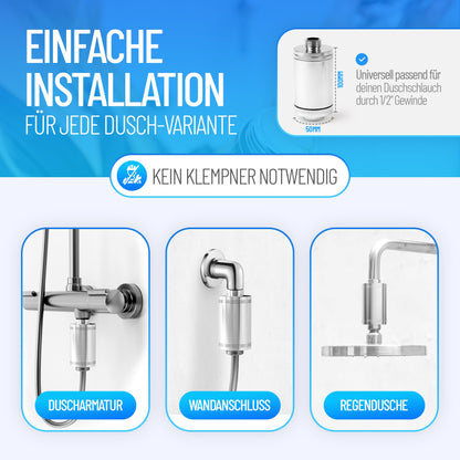 sanquell Legionella filter shower bathtub Longlife | Certified | Complete set | Replaceable filter | Instant protection for apartment, hotel | Stylish & discreet chrome