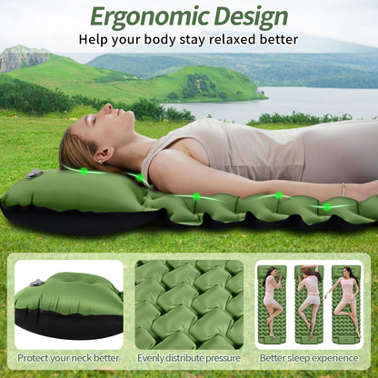 Cirulli Camping Self-Inflating Sleeping Pad, Ultralight Air Mattress with Integrated Pillow, Foot Pump for Quick Inflation, Portable Foldable Air Mattress, Outdoor Single Airbed.