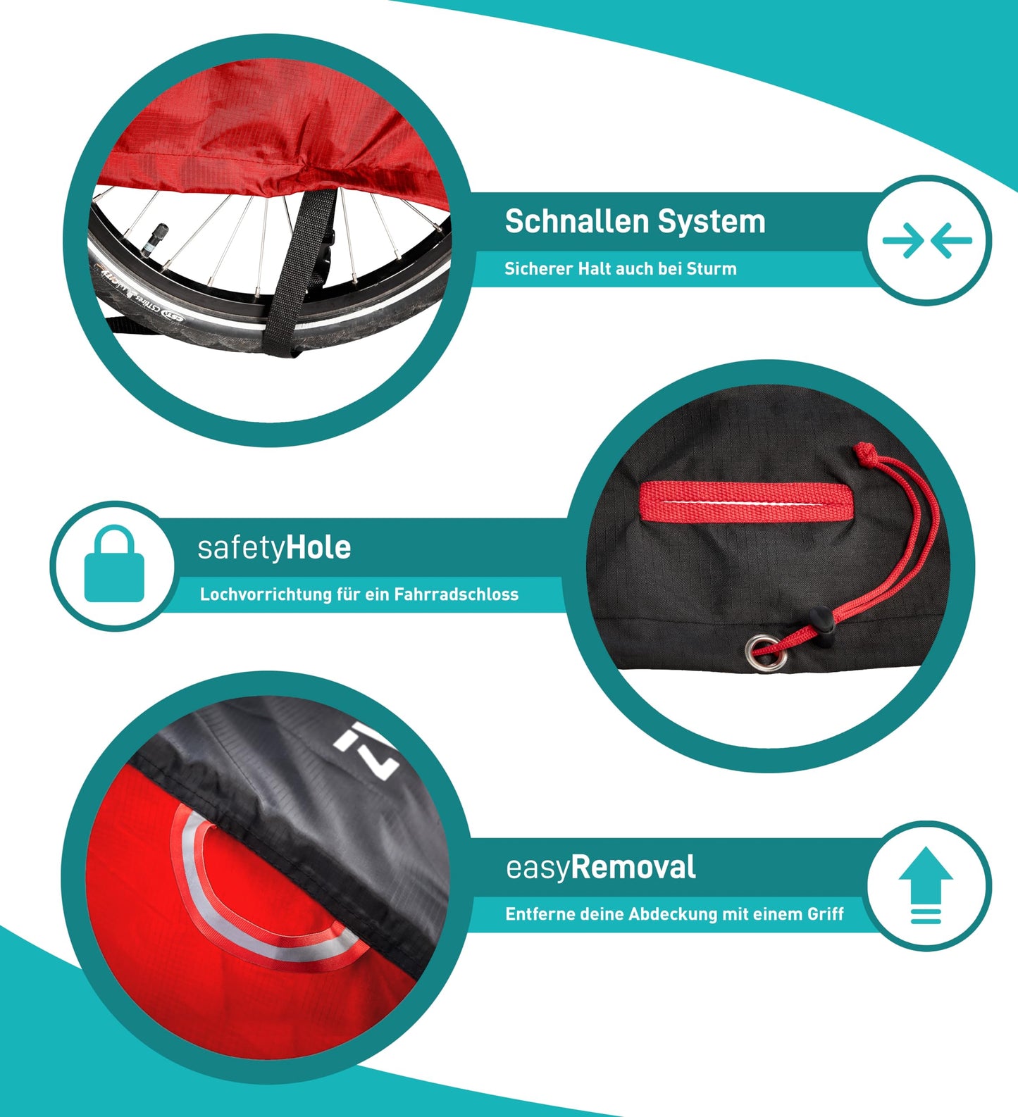 ZWEIBERG® Folding cover for bike trailers. Universal, sturdy, and waterproof cover. Protects against rain and UV rays. EasyRemoval feature.