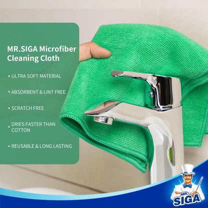 MR.SIGA Microfiber Cleaning Cloth, All-Purpose Microfiber Towels, Streak-Free Cleaning Cloths, 12 Pieces, Green, Size 32 x 32 cm